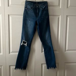 Express boot high rise jeans with a fray hem